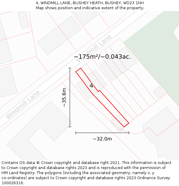 4, WINDMILL LANE, BUSHEY HEATH, BUSHEY, WD23 1NH: Plot and title map