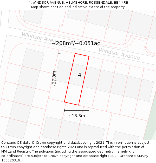 4, WINDSOR AVENUE, HELMSHORE, ROSSENDALE, BB4 4RB: Plot and title map