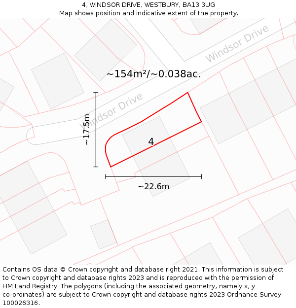 4, WINDSOR DRIVE, WESTBURY, BA13 3UG: Plot and title map