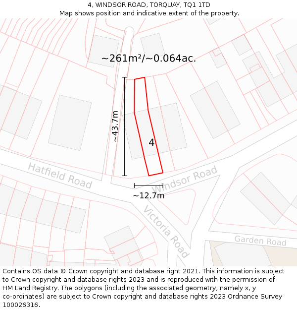 4, WINDSOR ROAD, TORQUAY, TQ1 1TD: Plot and title map