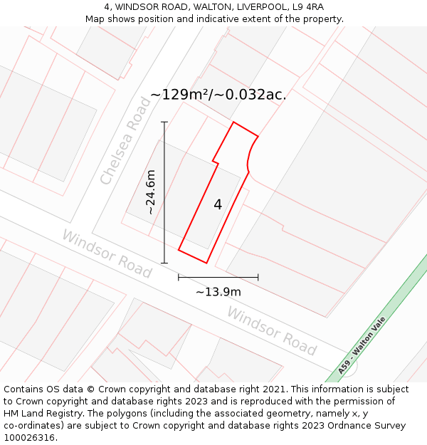 4, WINDSOR ROAD, WALTON, LIVERPOOL, L9 4RA: Plot and title map