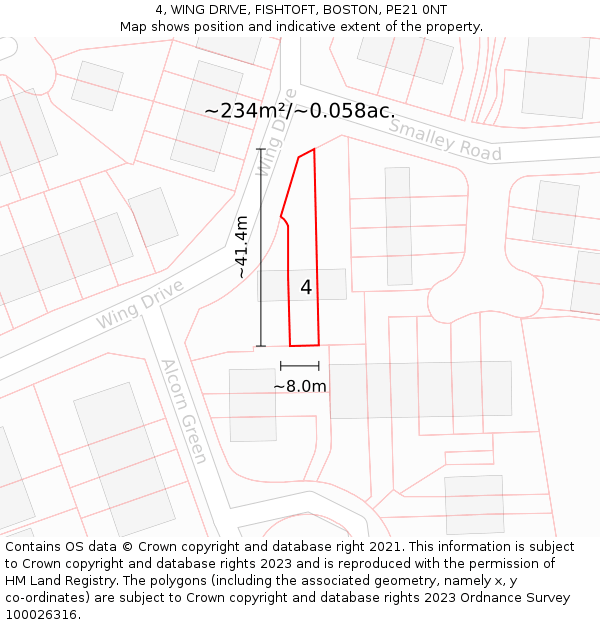 4, WING DRIVE, FISHTOFT, BOSTON, PE21 0NT: Plot and title map