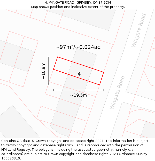 4, WINGATE ROAD, GRIMSBY, DN37 9DN: Plot and title map