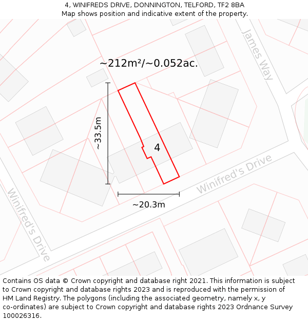 4, WINIFREDS DRIVE, DONNINGTON, TELFORD, TF2 8BA: Plot and title map