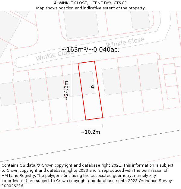 4, WINKLE CLOSE, HERNE BAY, CT6 8FJ: Plot and title map