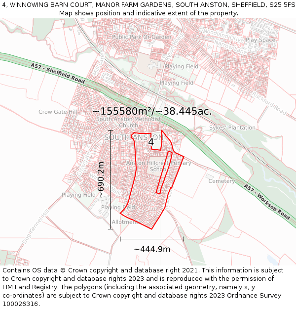 4, WINNOWING BARN COURT, MANOR FARM GARDENS, SOUTH ANSTON, SHEFFIELD, S25 5FS: Plot and title map