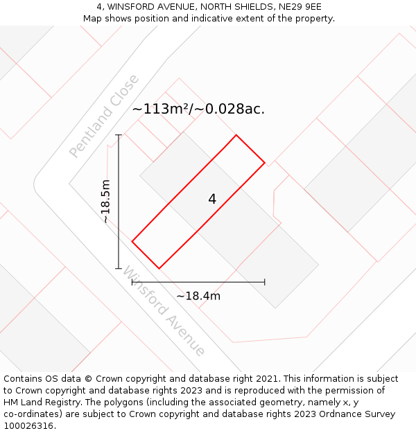 4, WINSFORD AVENUE, NORTH SHIELDS, NE29 9EE: Plot and title map