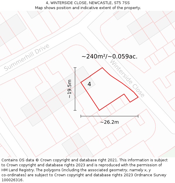 4, WINTERSIDE CLOSE, NEWCASTLE, ST5 7SS: Plot and title map