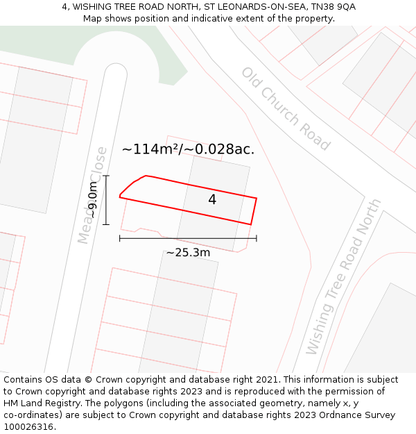 4, WISHING TREE ROAD NORTH, ST LEONARDS-ON-SEA, TN38 9QA: Plot and title map