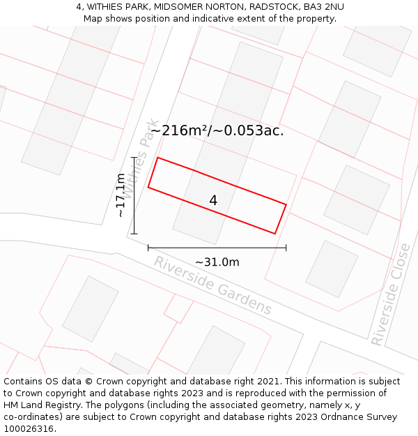 4, WITHIES PARK, MIDSOMER NORTON, RADSTOCK, BA3 2NU: Plot and title map