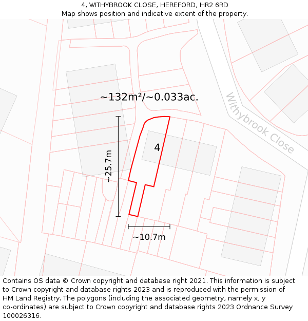 4, WITHYBROOK CLOSE, HEREFORD, HR2 6RD: Plot and title map