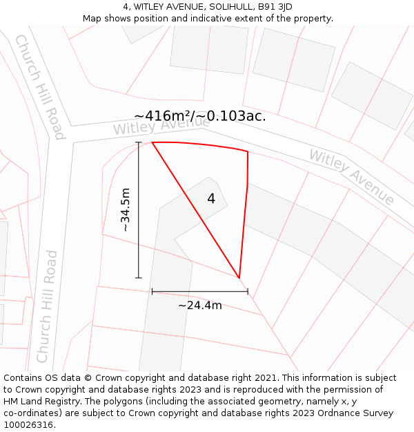 4, WITLEY AVENUE, SOLIHULL, B91 3JD: Plot and title map
