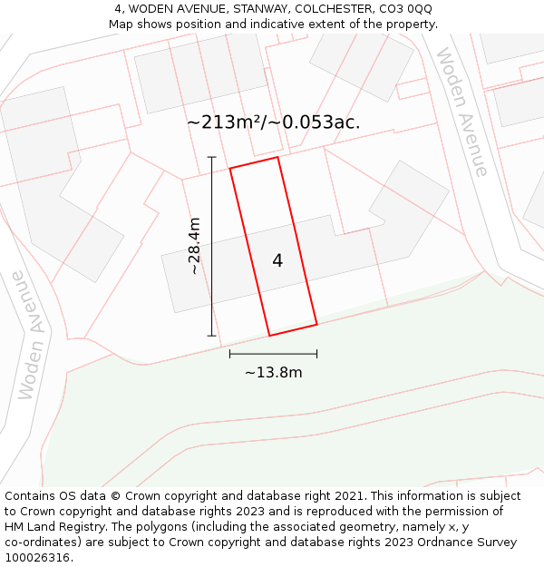 4, WODEN AVENUE, STANWAY, COLCHESTER, CO3 0QQ: Plot and title map