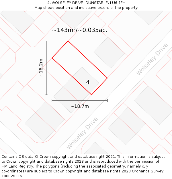 4, WOLSELEY DRIVE, DUNSTABLE, LU6 1FH: Plot and title map