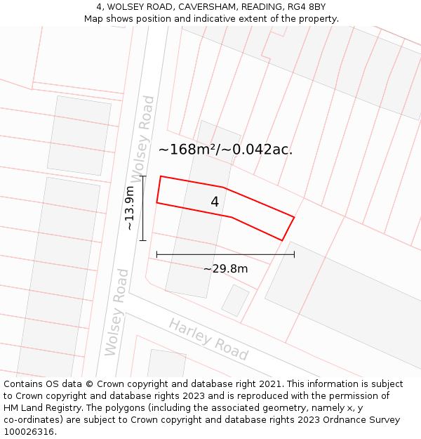 4, WOLSEY ROAD, CAVERSHAM, READING, RG4 8BY: Plot and title map