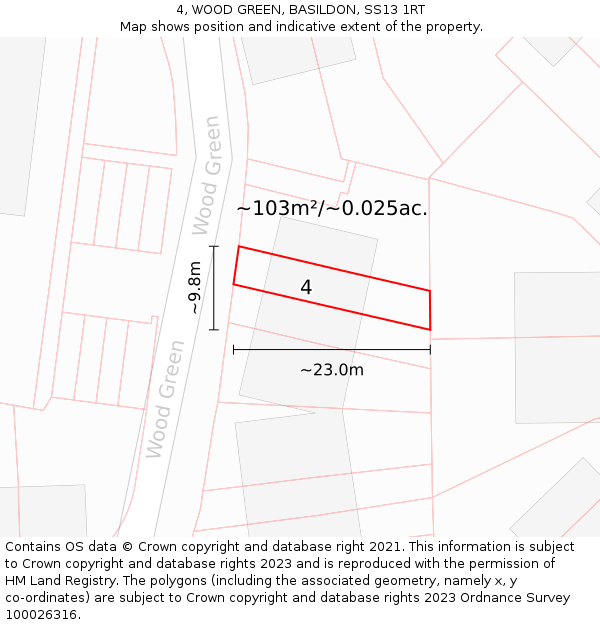 4, WOOD GREEN, BASILDON, SS13 1RT: Plot and title map