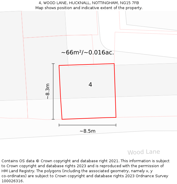 4, WOOD LANE, HUCKNALL, NOTTINGHAM, NG15 7FB: Plot and title map