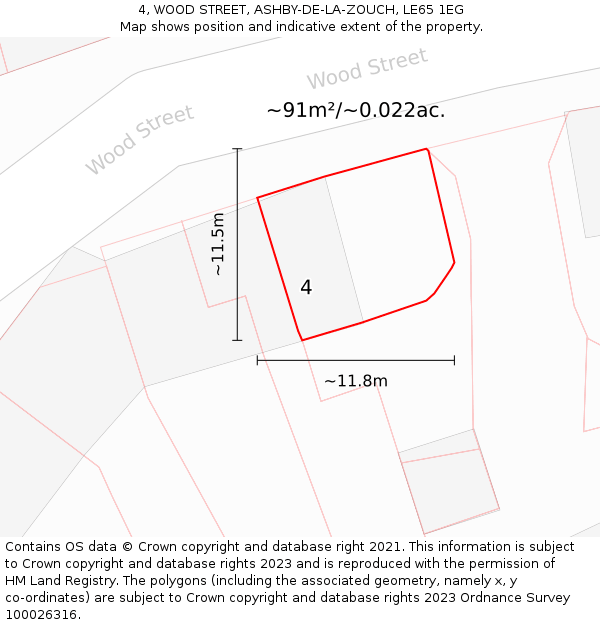 4, WOOD STREET, ASHBY-DE-LA-ZOUCH, LE65 1EG: Plot and title map