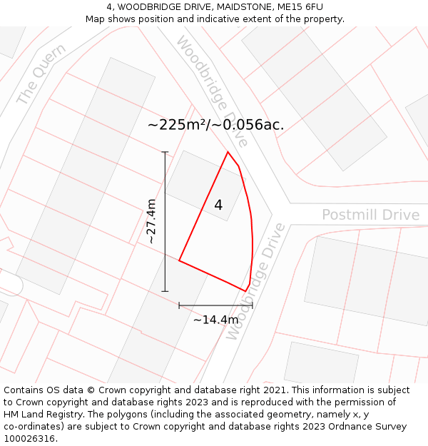 4, WOODBRIDGE DRIVE, MAIDSTONE, ME15 6FU: Plot and title map