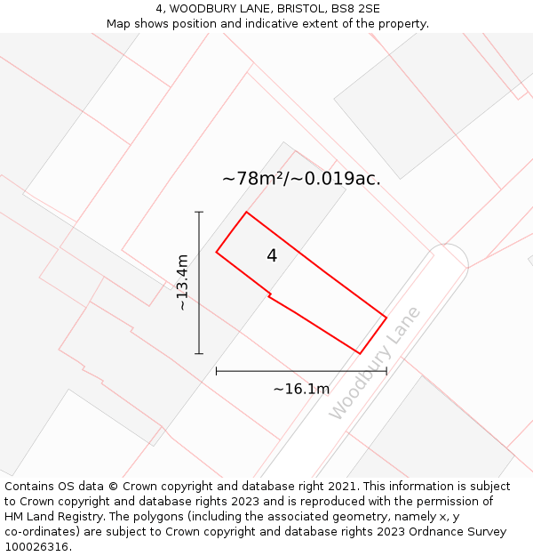 4, WOODBURY LANE, BRISTOL, BS8 2SE: Plot and title map