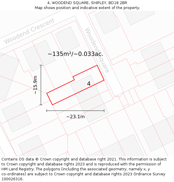 4, WOODEND SQUARE, SHIPLEY, BD18 2BR: Plot and title map