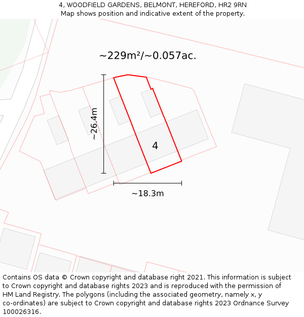 4, WOODFIELD GARDENS, BELMONT, HEREFORD, HR2 9RN: Plot and title map