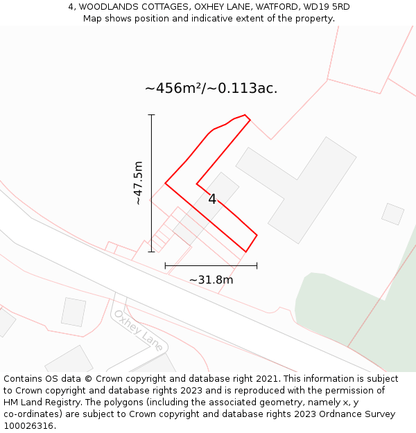 4, WOODLANDS COTTAGES, OXHEY LANE, WATFORD, WD19 5RD: Plot and title map