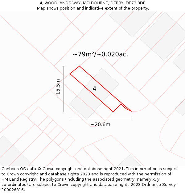 4, WOODLANDS WAY, MELBOURNE, DERBY, DE73 8DR: Plot and title map