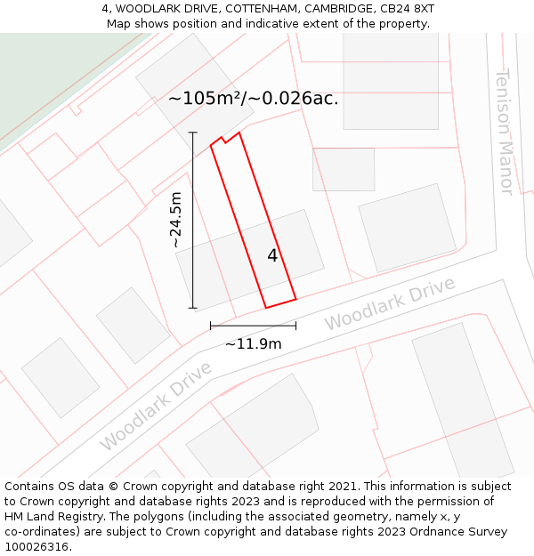 4, WOODLARK DRIVE, COTTENHAM, CAMBRIDGE, CB24 8XT: Plot and title map