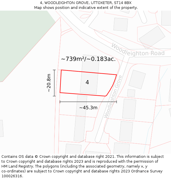 4, WOODLEIGHTON GROVE, UTTOXETER, ST14 8BX: Plot and title map
