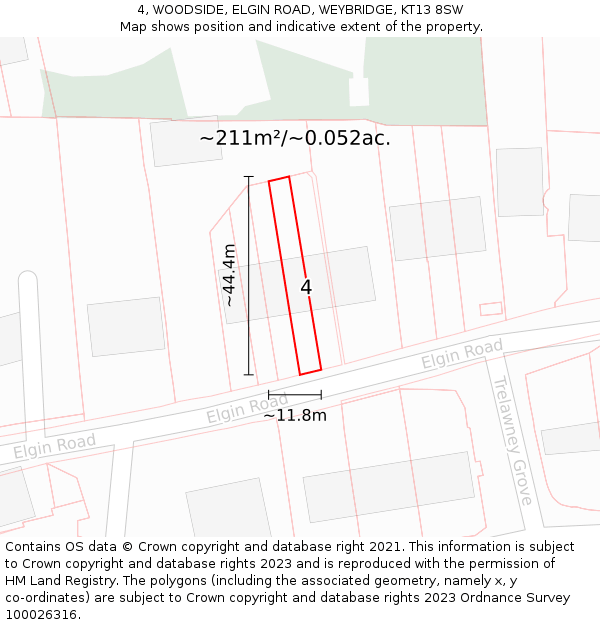 4, WOODSIDE, ELGIN ROAD, WEYBRIDGE, KT13 8SW: Plot and title map