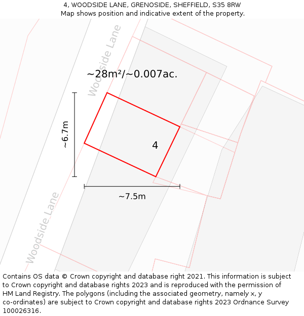 4, WOODSIDE LANE, GRENOSIDE, SHEFFIELD, S35 8RW: Plot and title map