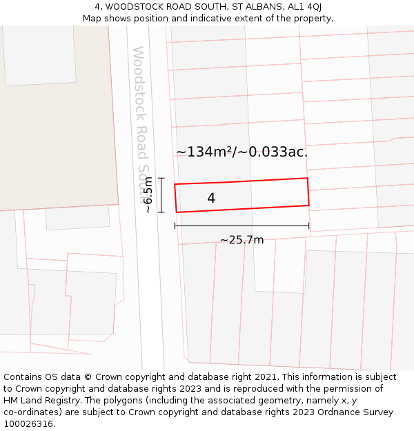 4, WOODSTOCK ROAD SOUTH, ST ALBANS, AL1 4QJ: Plot and title map
