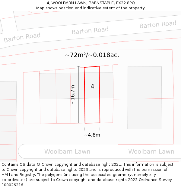 4, WOOLBARN LAWN, BARNSTAPLE, EX32 8PQ: Plot and title map