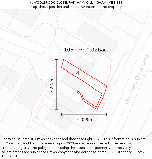4, WOOLBROOK CLOSE, RAINHAM, GILLINGHAM, ME8 8ST: Plot and title map