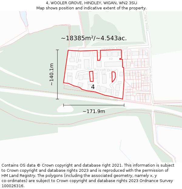 4, WOOLER GROVE, HINDLEY, WIGAN, WN2 3SU: Plot and title map