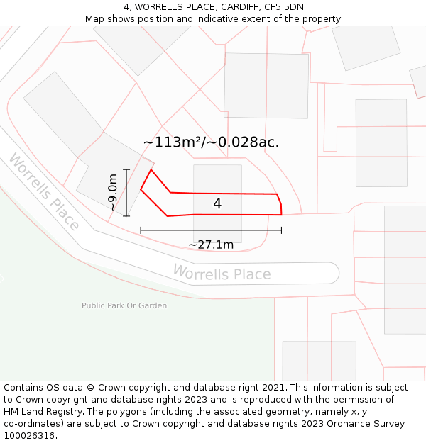 4, WORRELLS PLACE, CARDIFF, CF5 5DN: Plot and title map