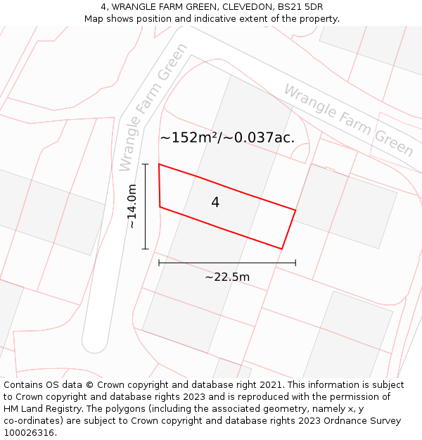 4, WRANGLE FARM GREEN, CLEVEDON, BS21 5DR: Plot and title map