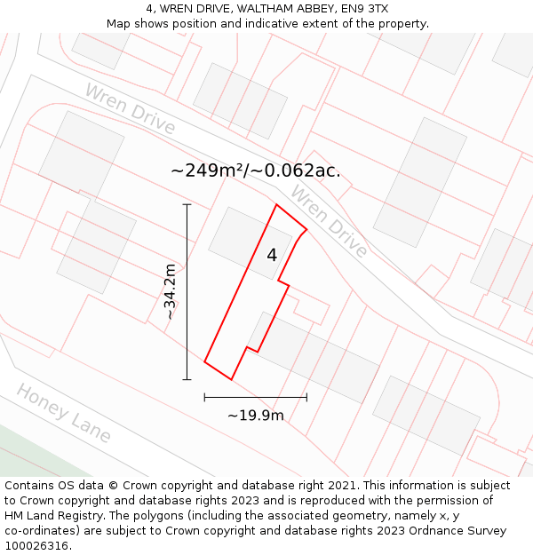 4, WREN DRIVE, WALTHAM ABBEY, EN9 3TX: Plot and title map