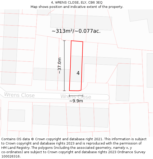 4, WRENS CLOSE, ELY, CB6 3EQ: Plot and title map