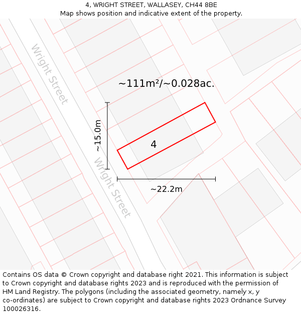 4, WRIGHT STREET, WALLASEY, CH44 8BE: Plot and title map