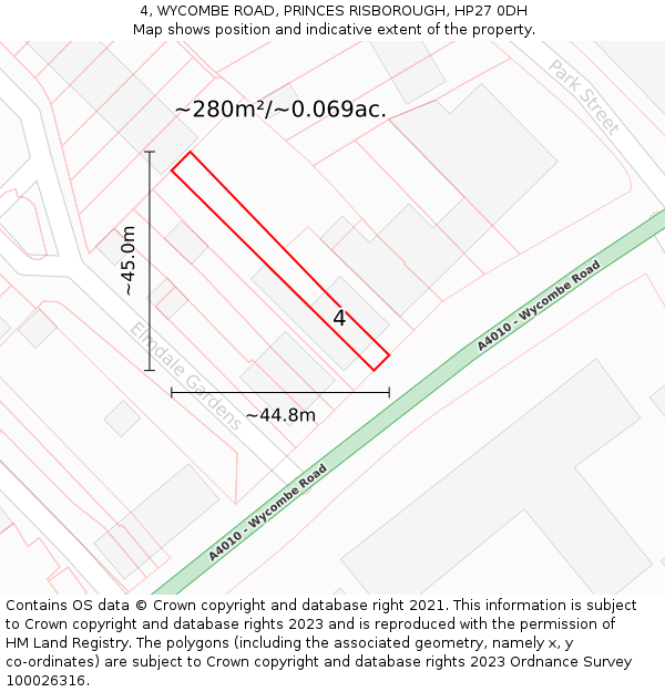 4, WYCOMBE ROAD, PRINCES RISBOROUGH, HP27 0DH: Plot and title map