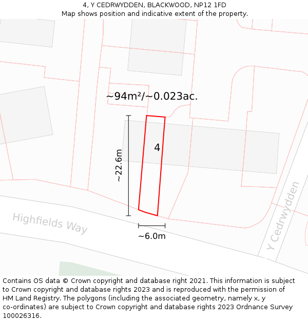 4, Y CEDRWYDDEN, BLACKWOOD, NP12 1FD: Plot and title map