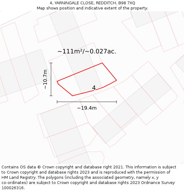 4, YARNINGALE CLOSE, REDDITCH, B98 7XQ: Plot and title map