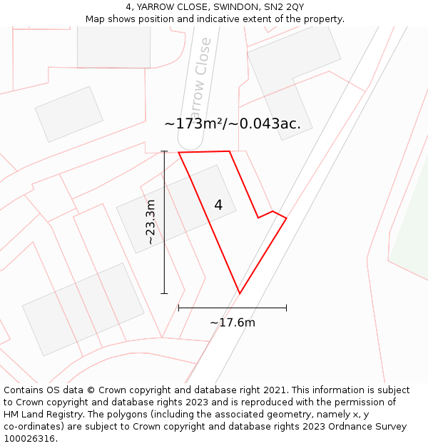 4, YARROW CLOSE, SWINDON, SN2 2QY: Plot and title map