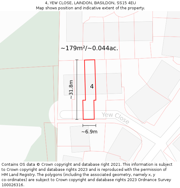 4, YEW CLOSE, LAINDON, BASILDON, SS15 4EU: Plot and title map