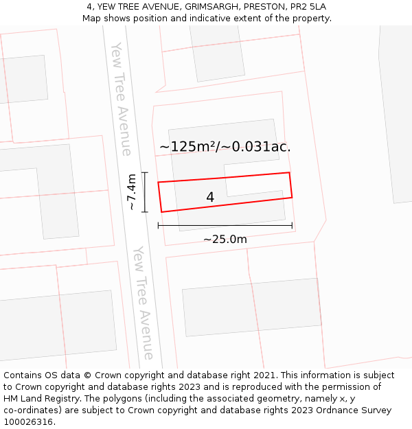 4, YEW TREE AVENUE, GRIMSARGH, PRESTON, PR2 5LA: Plot and title map