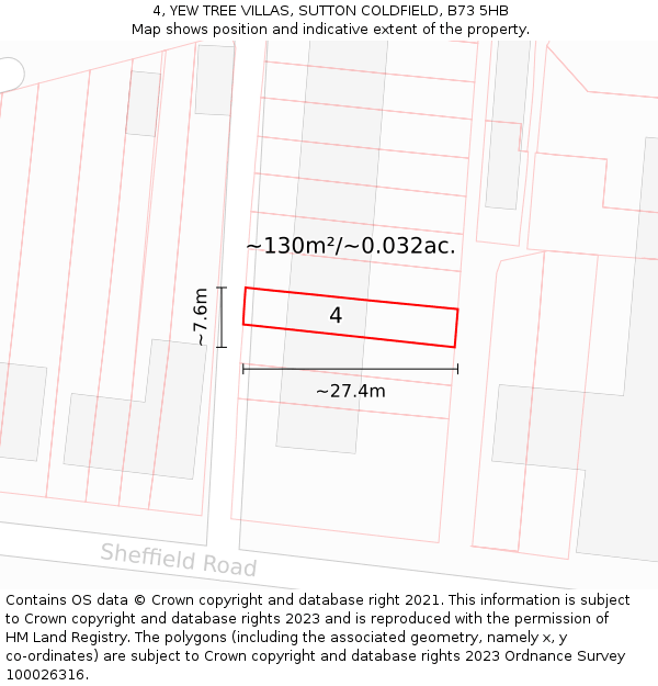 4, YEW TREE VILLAS, SUTTON COLDFIELD, B73 5HB: Plot and title map