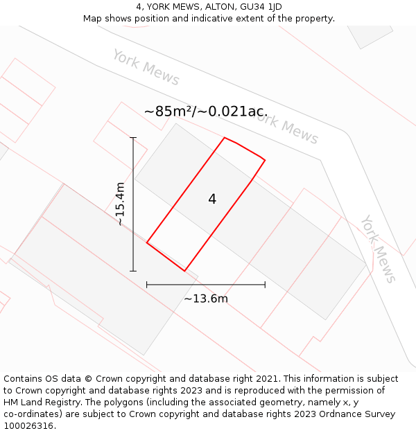 4, YORK MEWS, ALTON, GU34 1JD: Plot and title map