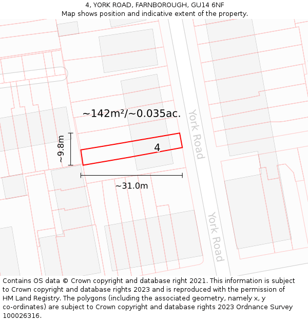 4, YORK ROAD, FARNBOROUGH, GU14 6NF: Plot and title map